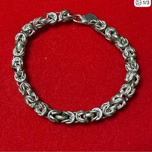 Silver chain-link bracelet marked 925/ horse charm bracelet, Silvertone